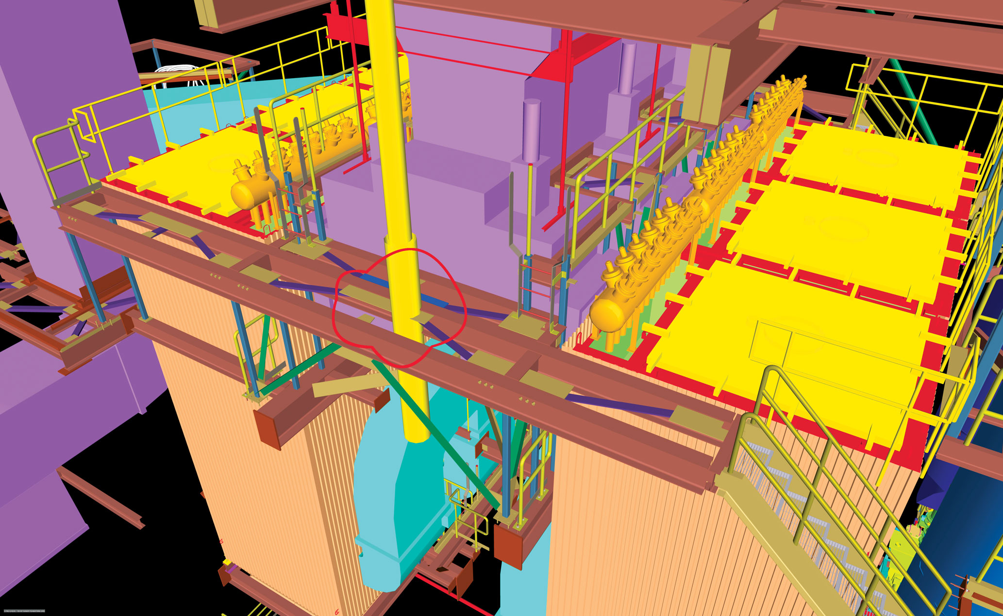 A 3D rendering shows a clash between systems and structure